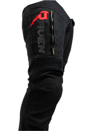 RAVEN Moto ONYX Red Stealth Logo Armored Motorcycle Protective Jeans with CE Level 2 Armor Black Slim Fit Denim