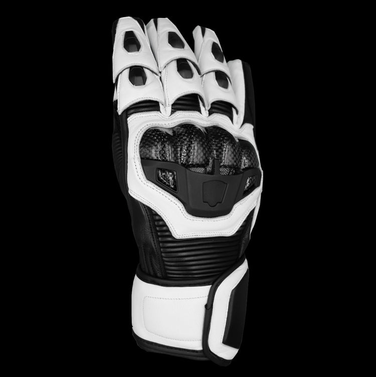 RAVEN Moto STORM - Black and White Leather Motorcycle Long Cuff Gauntlet Gloves