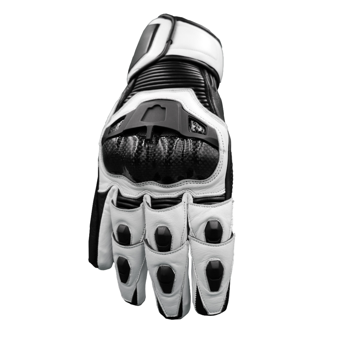 RAVEN Moto STORM - Black and White Leather Motorcycle Long Cuff Gauntlet Gloves