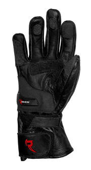 ROGUE - Black and RED Leather Motorcycle Long Cuff Gauntlet Glove by RAVEN Moto