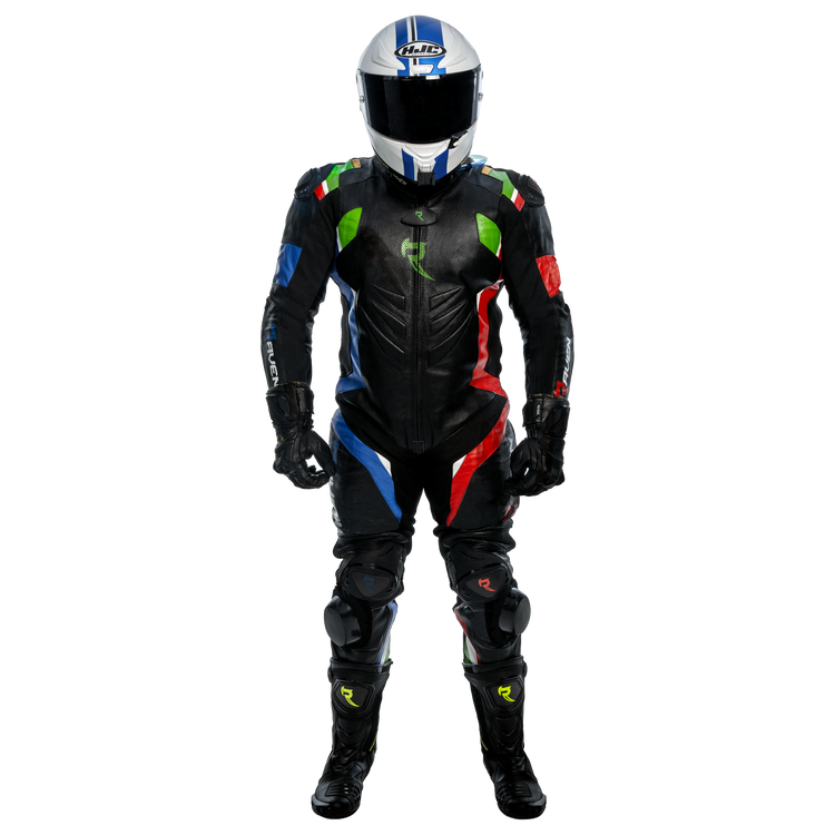 black motorcycle suit and helmet VELOX EVO Race Suit | RAVEN Moto