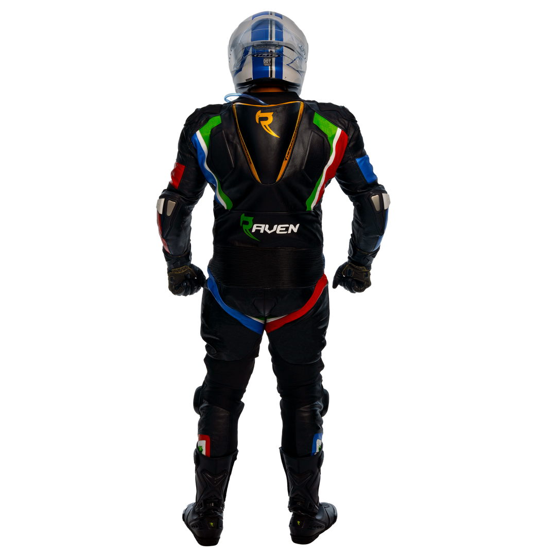 black motorcycle helmet and suit VELOX EVO Race Suit | RAVEN Moto