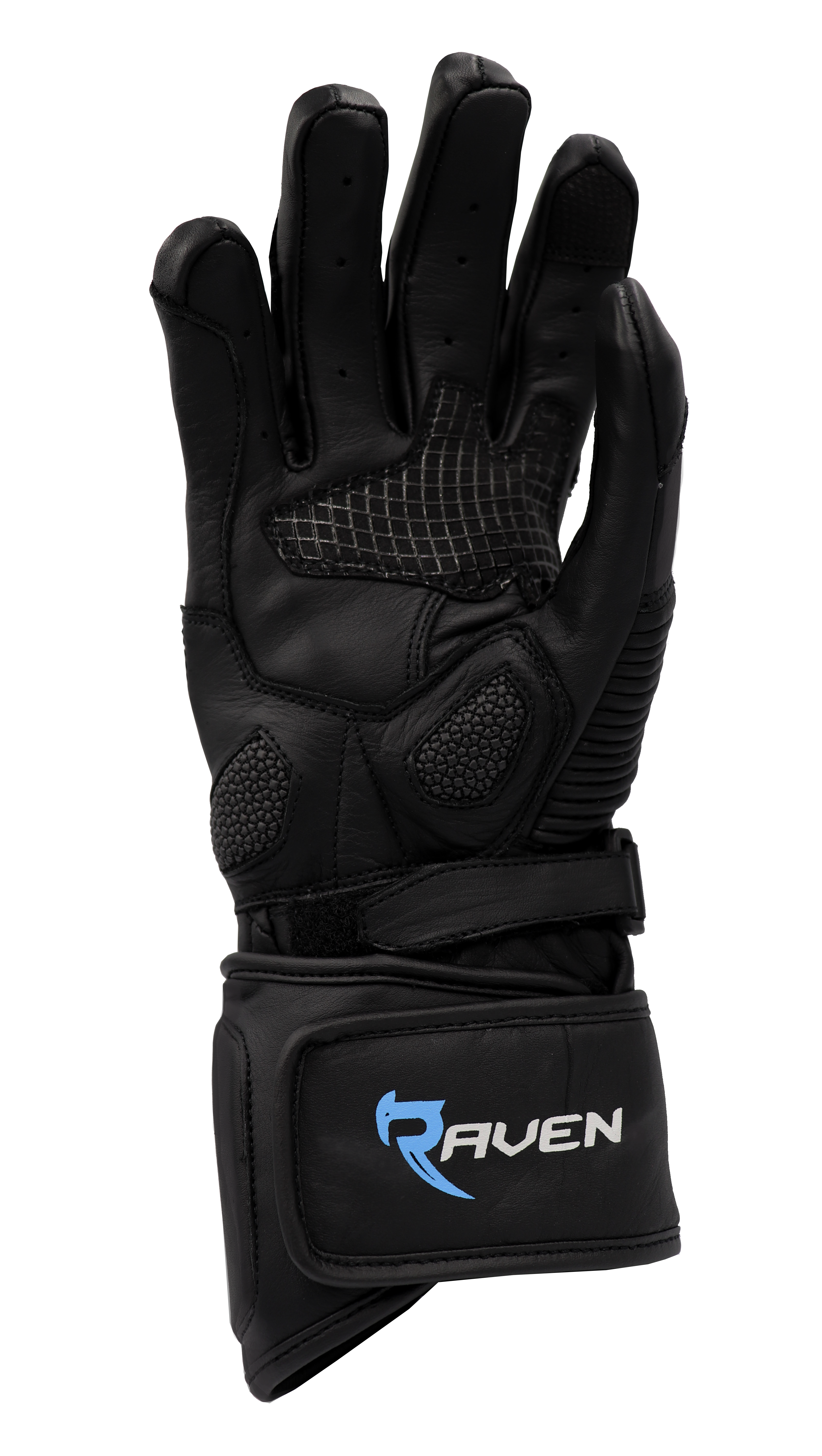 DARK STORM - Black Long Cuff Gauntlet Leather Motorcycle Glove by RAVEN Moto