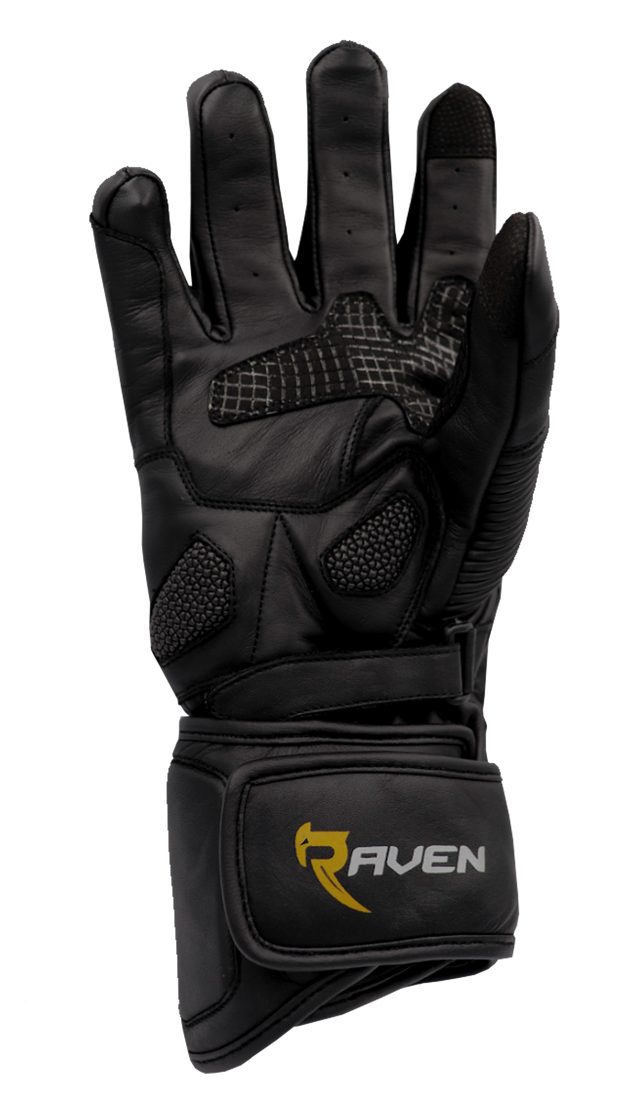 DARK STORM Gold Limited Edition - Black Long Cuff Gauntlet Leather Motorcycle Glove by RAVEN Moto