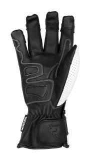 KARMA - Black and White Leather Gauntlet Long Cuff Motorcycle Glove by RAVEN Moto