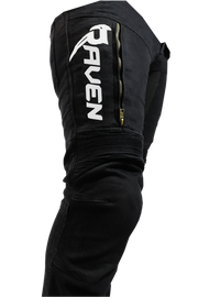 RAVEN Moto ONYX White Logo Armored Motorcycle Protective Jeans with CE Level 2 Armor Black Slim Fit Denim