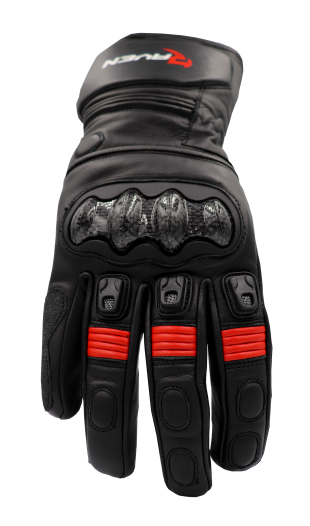 ROGUE - Black and RED Leather Motorcycle Long Cuff Gauntlet Glove by RAVEN Moto 