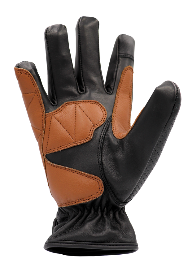 SHIFT - Tan and Black Leather Motorcycle Short Cuff Glove by RAVEN Moto. Ideal for cafe racers and cruiser motorbikes.