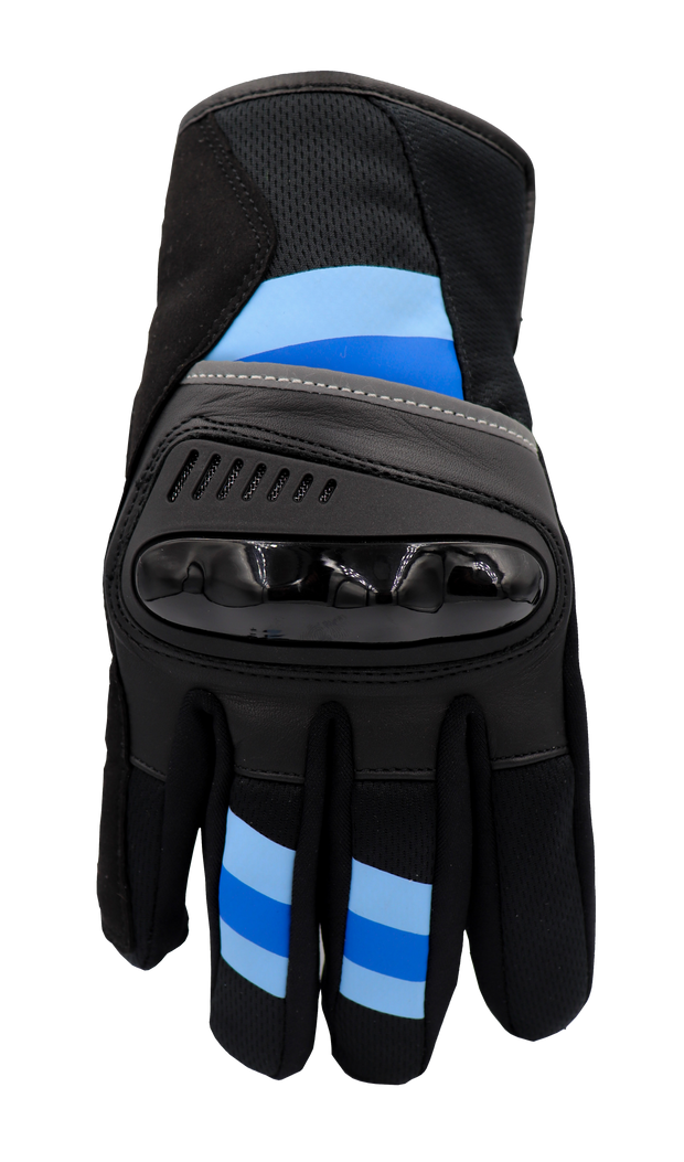 SKY - Black and Blue Motorcycle Short Cuff Breathable Textile Glove by RAVEN Moto 