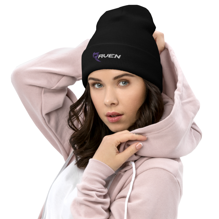 A woman wearing warm black toque for the colder weather by RAVEN Moto