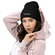 A woman wearing warm black toque for the colder weather by RAVEN Moto