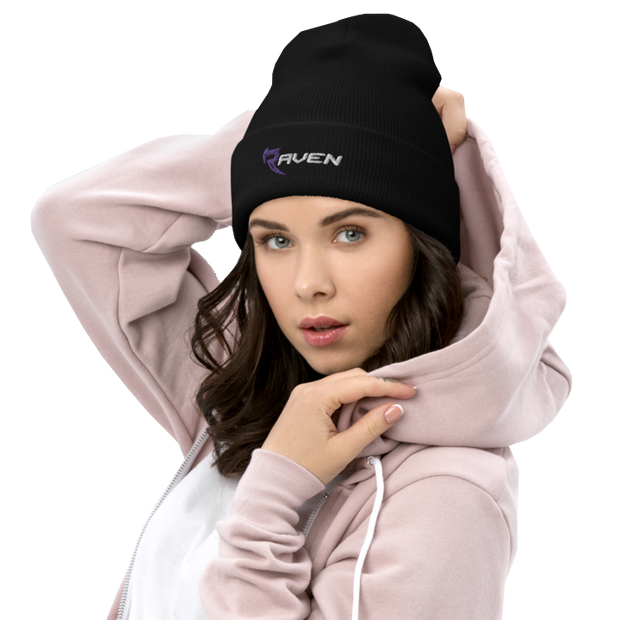 A woman wearing warm black toque for the colder weather by RAVEN Moto