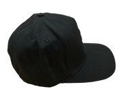 A black cap, curved brim, snapback with a embroidered Raven R Logo