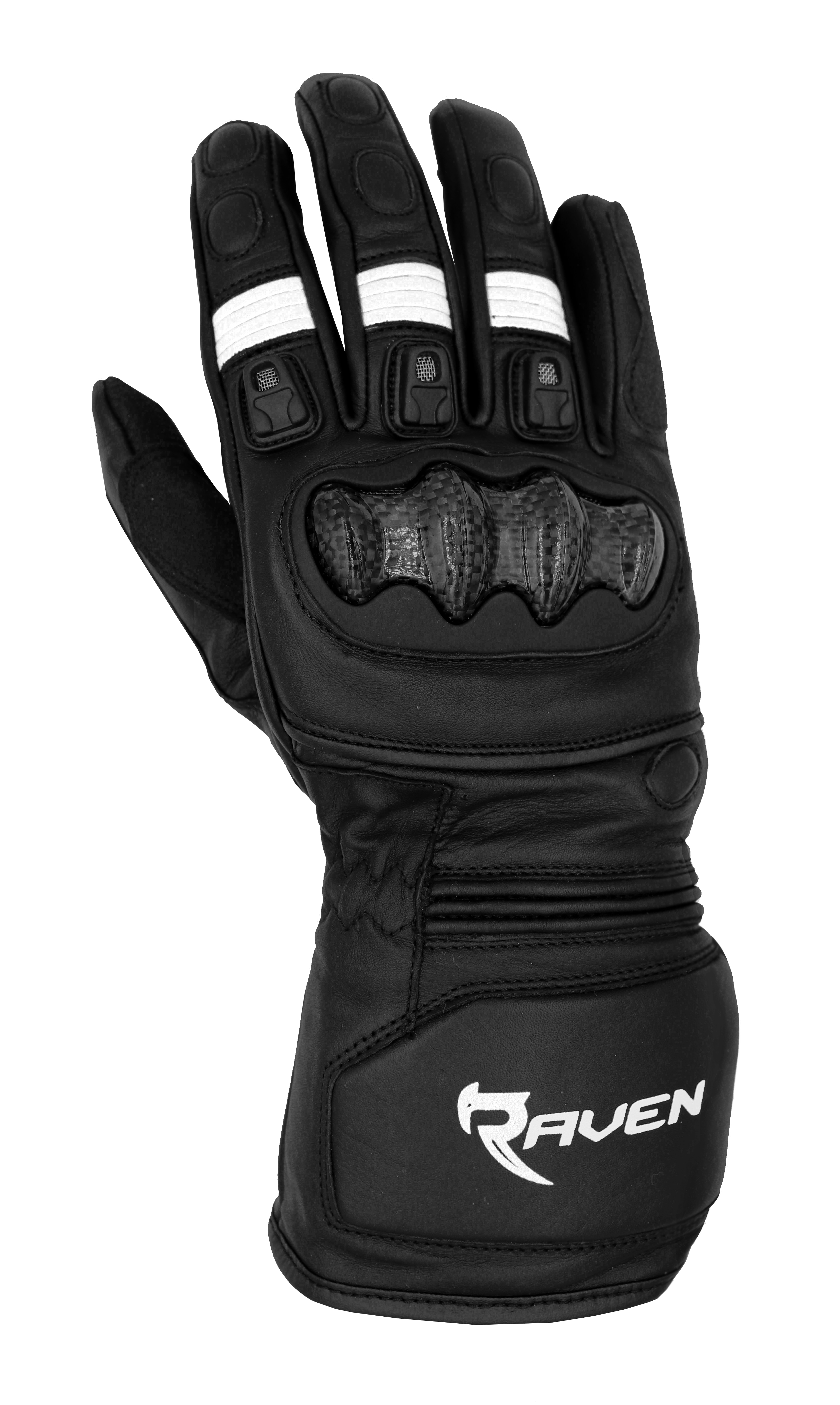ROGUE - Black and White Leather Motorcycle Long Cuff Gauntlet Glove by RAVEN Moto