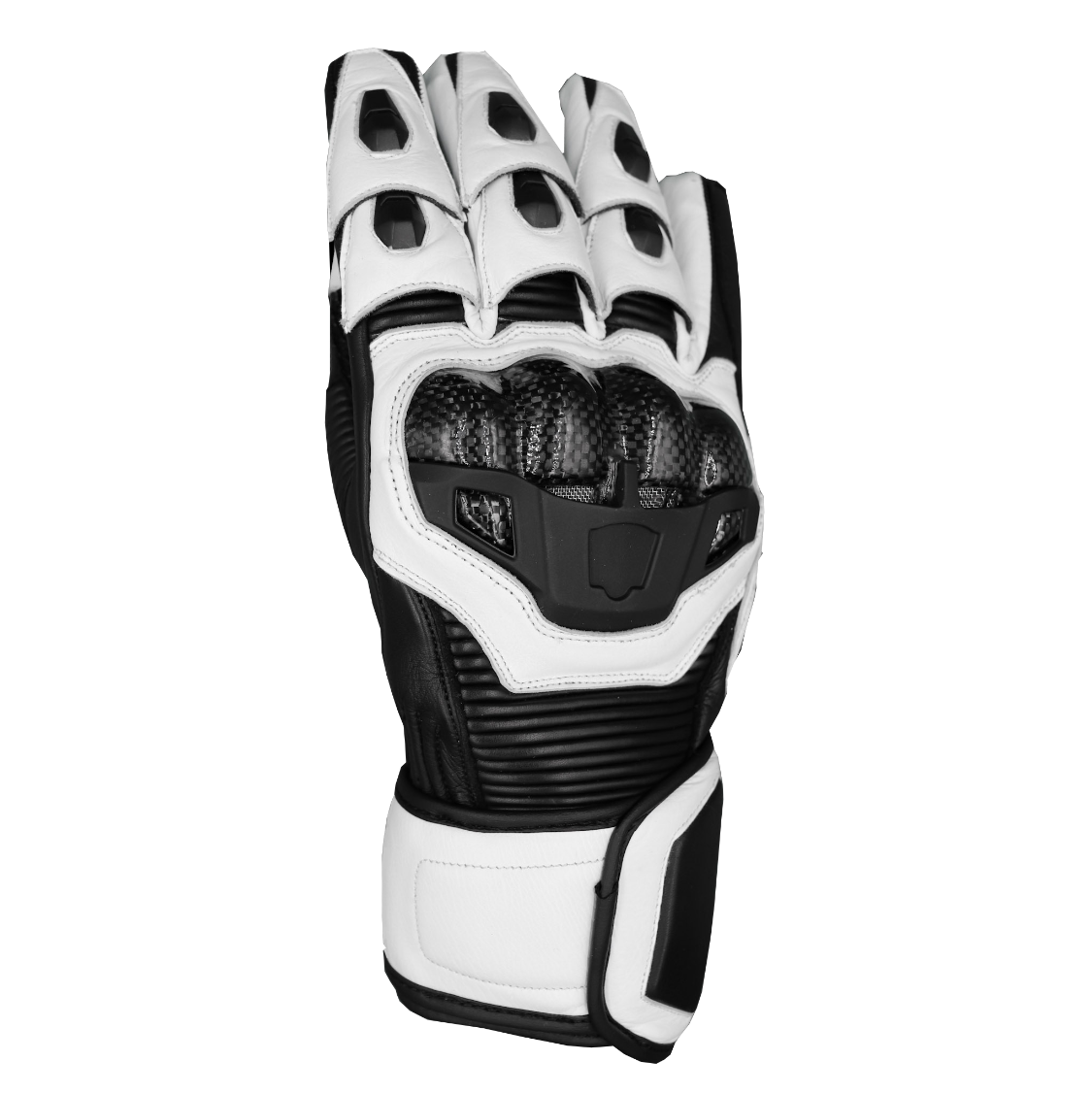 RAVEN Moto STORM - Black and White Leather Motorcycle Long Cuff Gauntlet Gloves