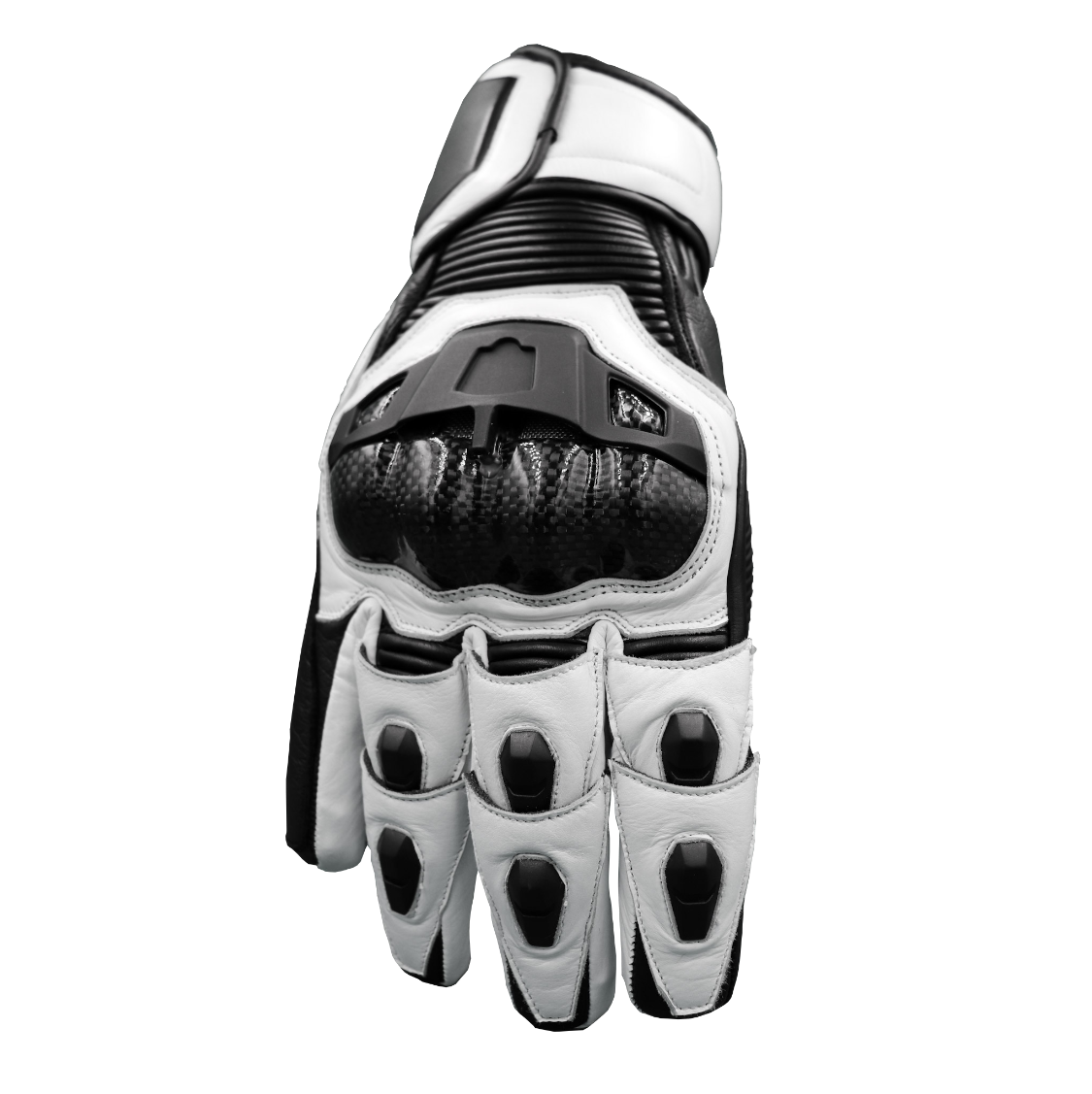 RAVEN Moto STORM - Black and White Leather Motorcycle Long Cuff Gauntlet Gloves