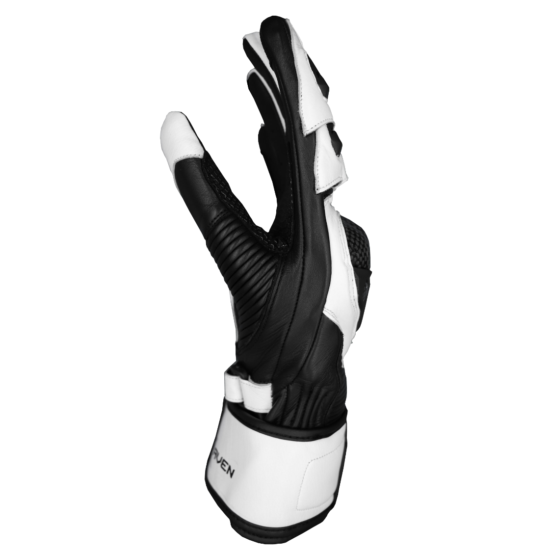 RAVEN Moto STORM - Black and White Leather Motorcycle Long Cuff Gauntlet Gloves