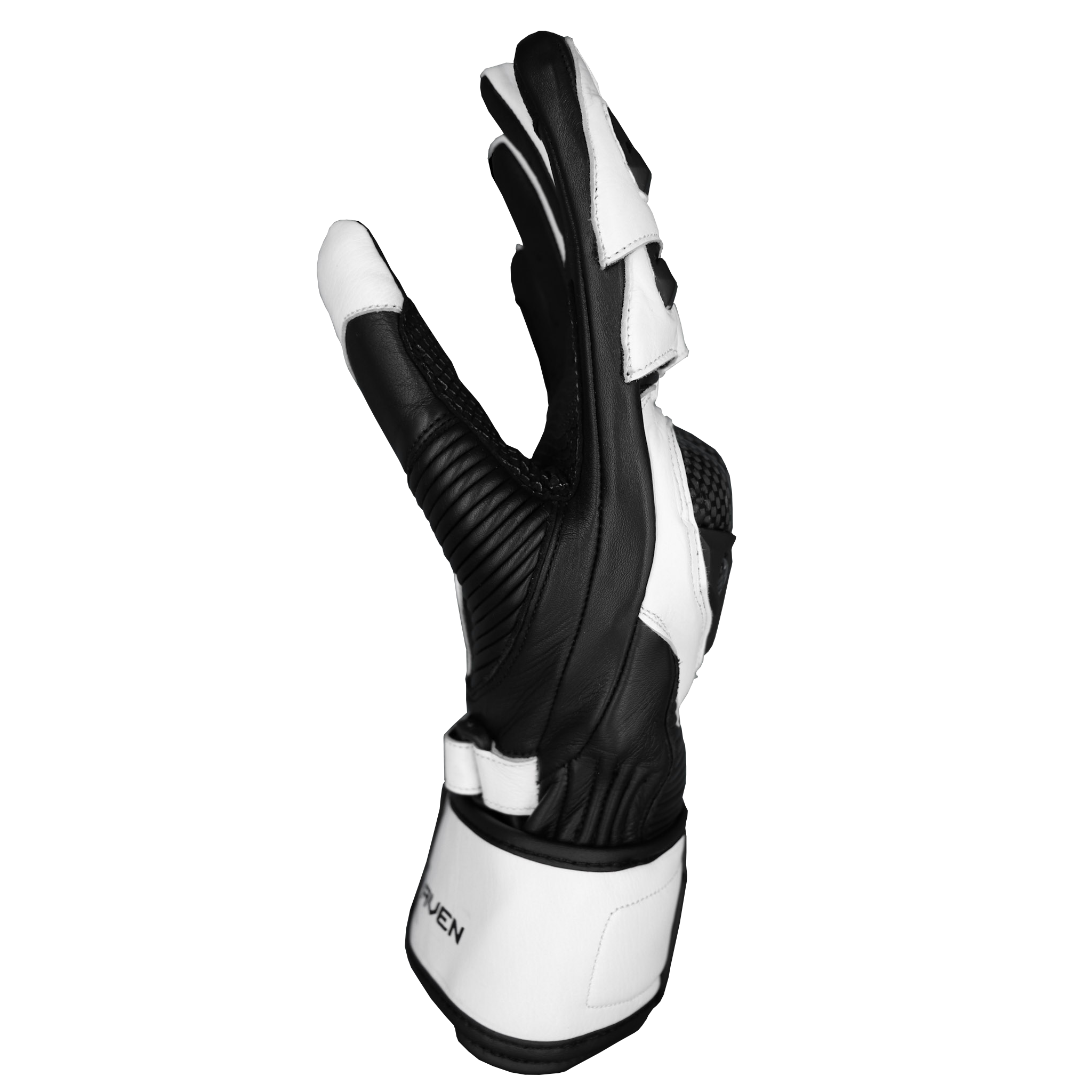 RAVEN Moto STORM - Black and White Leather Motorcycle Long Cuff Gauntlet Gloves