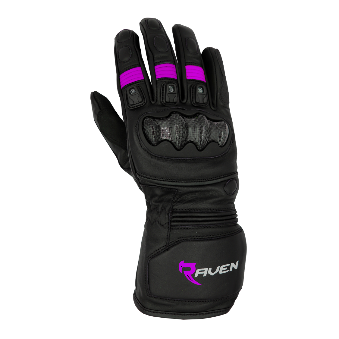 ROGUE - Black and Pink Leather Motorcycle Long Cuff Gauntlet Glove by RAVEN Moto