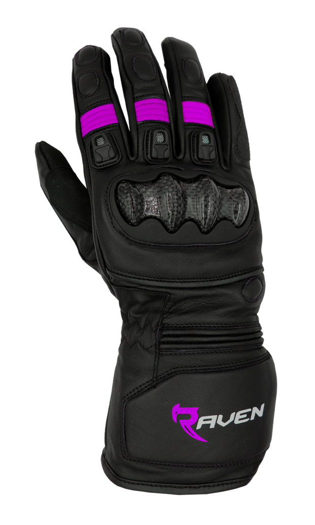 ROGUE - Black and Pink Leather Motorcycle Long Cuff Gauntlet Glove by RAVEN Moto