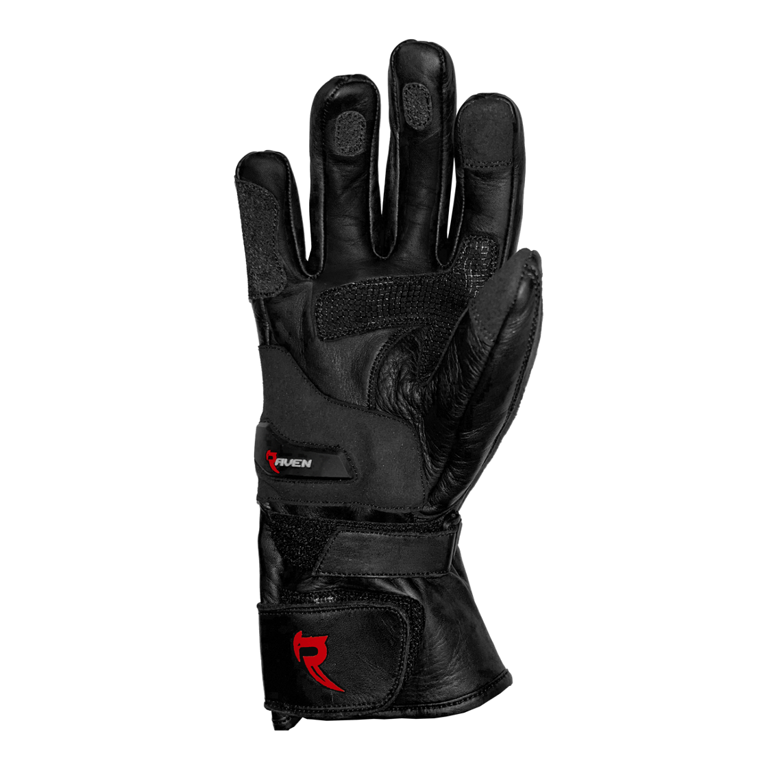 ROGUE - Black and RED Leather Motorcycle Long Cuff Gauntlet Glove by RAVEN Moto