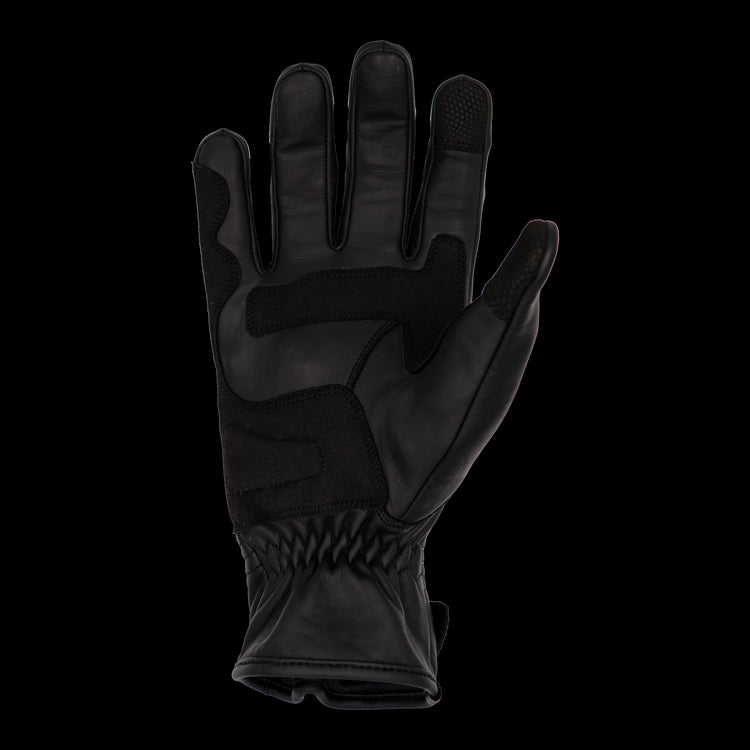 A short-cuff cowhide leather motorcycle glove made by RAVEN Moto, with a hook and loop fastener and zipper enclosure