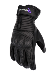 A short-cuff cowhide leather motorcycle glove made by RAVEN Moto, with a hook and loop fastener and zipper enclosure